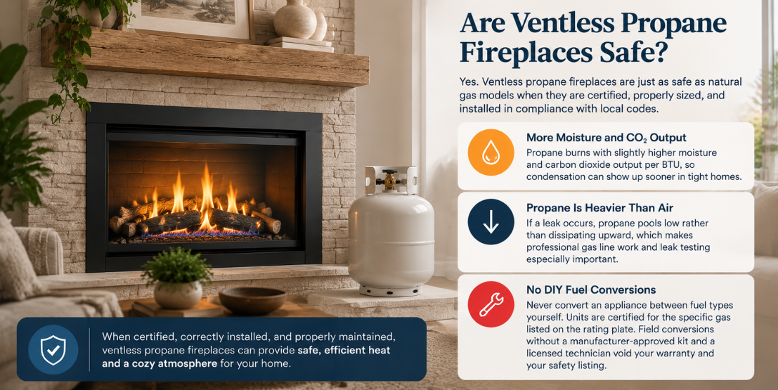 Are ventless propane fireplaces safe