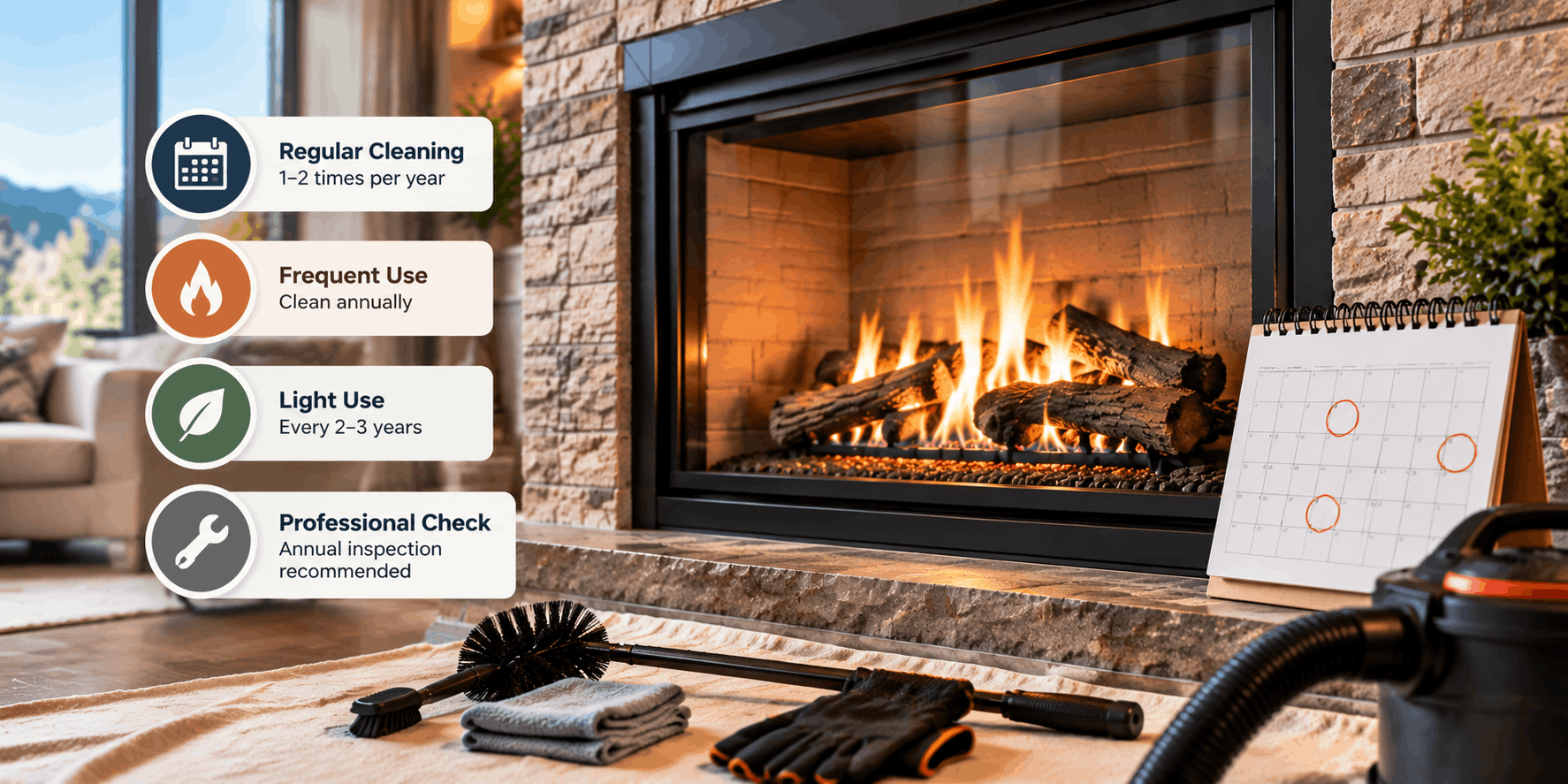 how often to clean a gas fireplace