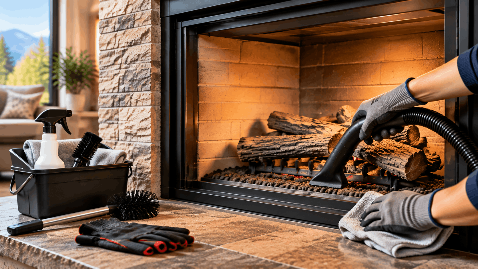 how to clean a gas fireplace safely at home