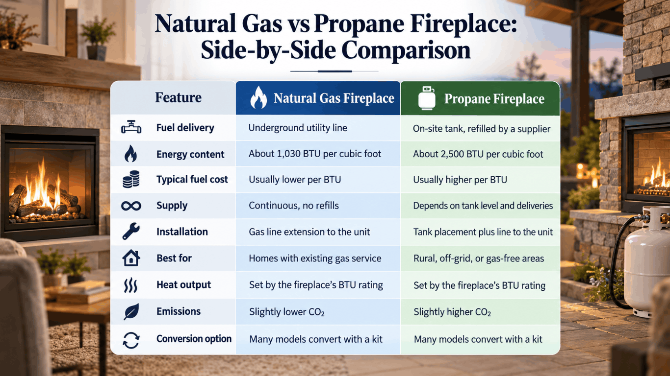 Natural Gas vs Propane Fireplace: Side-by-Side Comparison natural gas vs propane fireplace side-by-side comparison