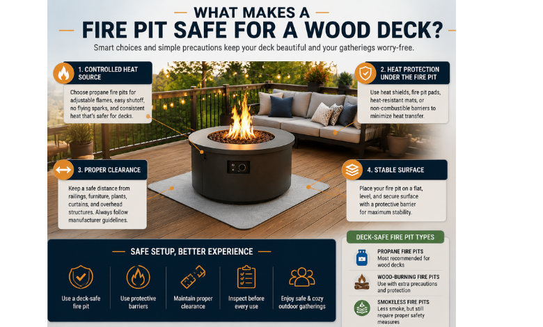 what makes a fire pit safe for a wood deck